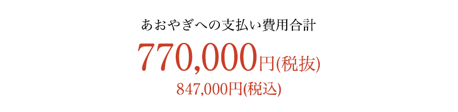 すべて含めて 770,000円税別（847,000円税込）